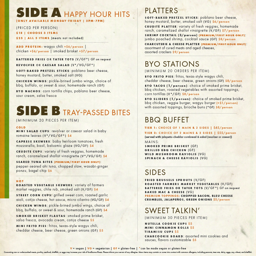 catering menu for The Smoking Gun